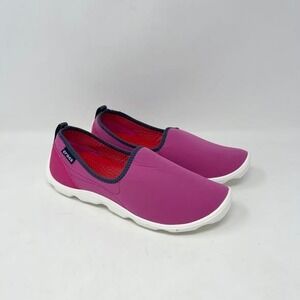 Crocs Duet Busy Day Skimmer Flat Water Shoe Wms 8 Pink Navy Slip On Outdoor